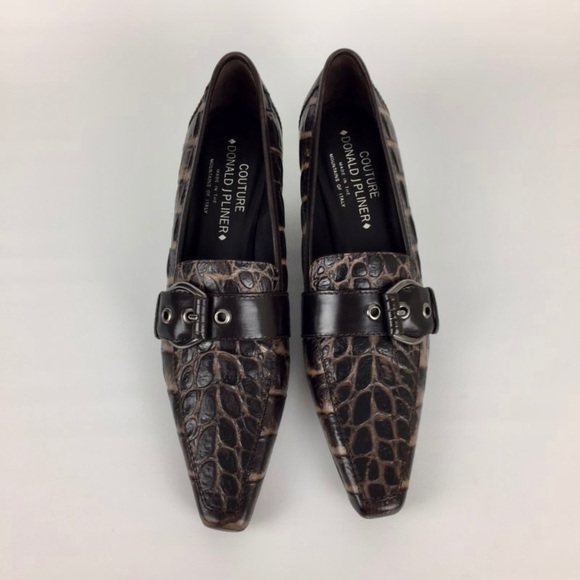 Donald J Pliner Couture Womens Narrow Mallow Brown Croc Print Pumps size 7.5N - Picture 2 of 16
